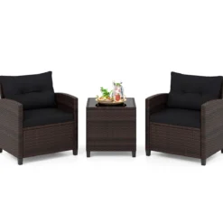 3-TLG. Rattan Gartenmöbel Set inkl. 2 Sessel & 1 Beistelltisch Polyrattan Sitzgruppe Gartengarnitur