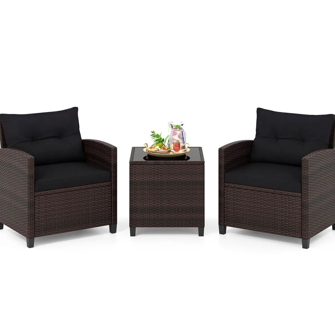 3-TLG. Rattan Gartenmöbel Set inkl. 2 Sessel & 1 Beistelltisch Polyrattan Sitzgruppe Gartengarnitur