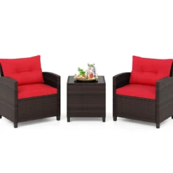 3-TLG. Rattan Gartenmöbel Set inkl. 2 Sessel & 1 Beistelltisch Polyrattan Sitzgruppe Gartengarnitur