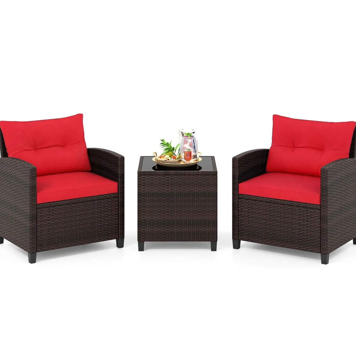 3-TLG. Rattan Gartenmöbel Set inkl. 2 Sessel & 1 Beistelltisch Polyrattan Sitzgruppe Gartengarnitur