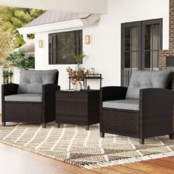 3-TLG. Rattan Gartenmöbel Set inkl. 2 Sessel & 1 Beistelltisch Polyrattan Sitzgruppe Gartengarnitur