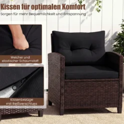 3-TLG. Rattan Gartenmöbel Set inkl. 2 Sessel & 1 Beistelltisch Polyrattan Sitzgruppe Gartengarnitur