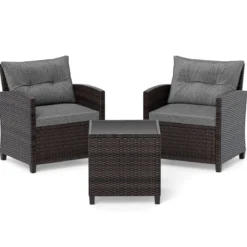 3-TLG. Rattan Gartenmöbel Set inkl. 2 Sessel & 1 Beistelltisch Polyrattan Sitzgruppe Gartengarnitur