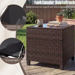 3-TLG. Rattan Gartenmöbel Set inkl. 2 Sessel & 1 Beistelltisch Polyrattan Sitzgruppe Gartengarnitur