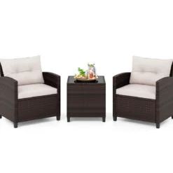 3-TLG. Rattan Gartenmöbel Set inkl. 2 Sessel & 1 Beistelltisch Polyrattan Sitzgruppe Gartengarnitur