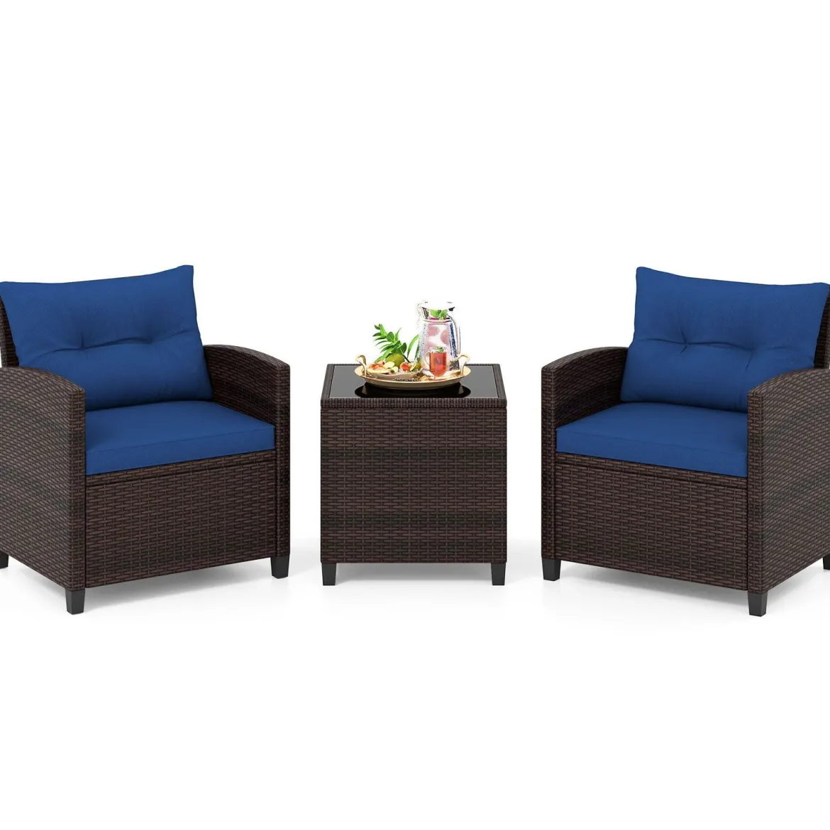 3-TLG. Rattan Gartenmöbel Set inkl. 2 Sessel & 1 Beistelltisch Polyrattan Sitzgruppe Gartengarnitur