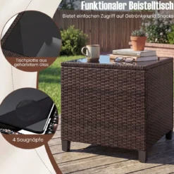 3-TLG. Rattan Gartenmöbel Set inkl. 2 Sessel & 1 Beistelltisch Polyrattan Sitzgruppe Gartengarnitur