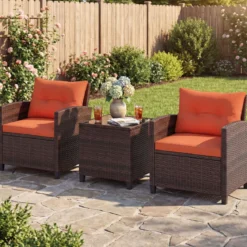 3-TLG. Rattan Gartenmöbel Set inkl. 2 Sessel & 1 Beistelltisch Polyrattan Sitzgruppe Gartengarnitur