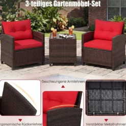 3-TLG. Rattan Gartenmöbel Set inkl. 2 Sessel & 1 Beistelltisch Polyrattan Sitzgruppe Gartengarnitur