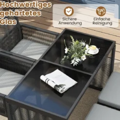 5tlg. Rattan Gartenmöbel Set inkl. 2 Stühle mit Kissen & Hocker & Tisch Platzsparendes Gartenset