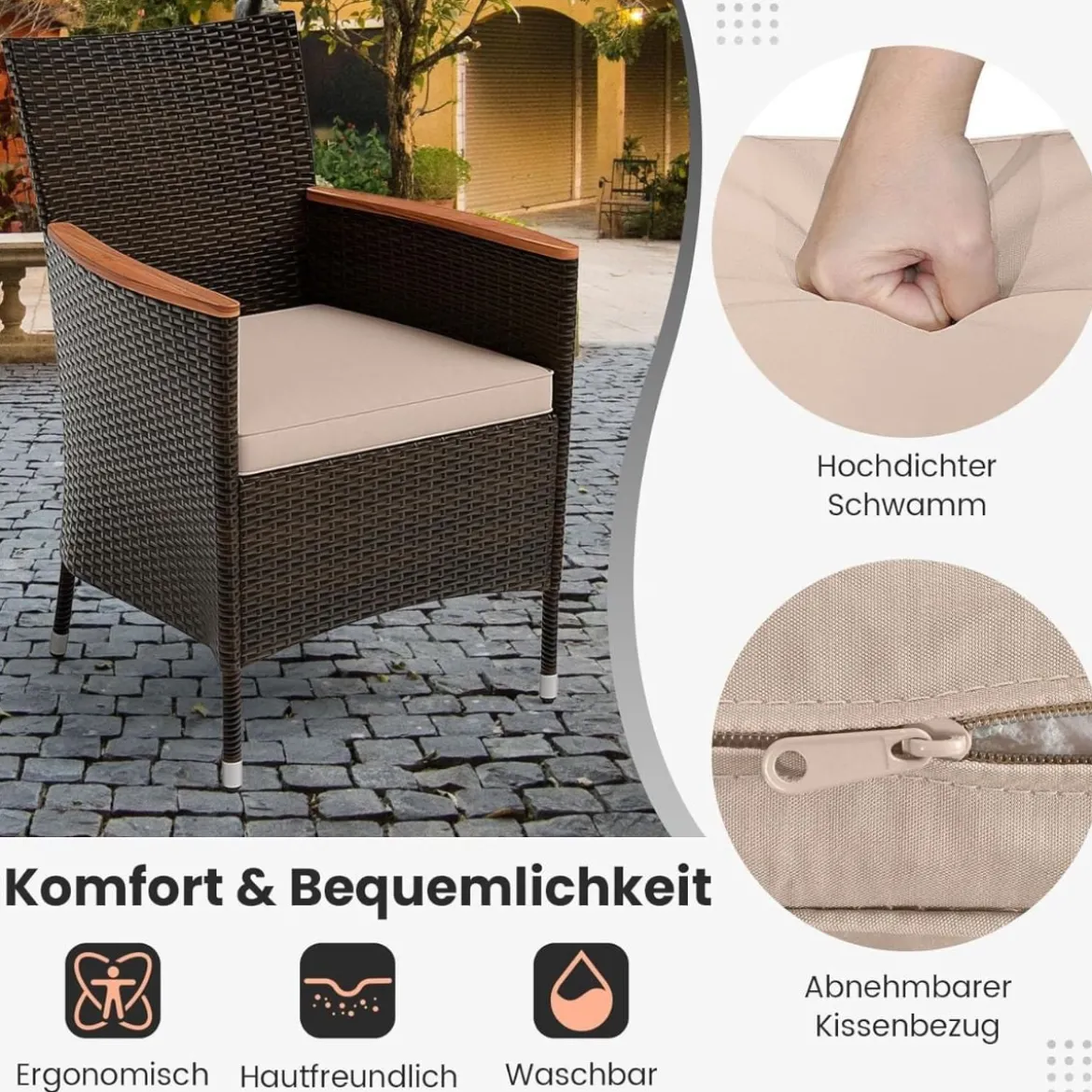 9 TLG. Rattan Gartenmöbel Set Outdoor Sitzgruppe 8 Stühle mit Gartentisch Braun/Schwarz/Grau