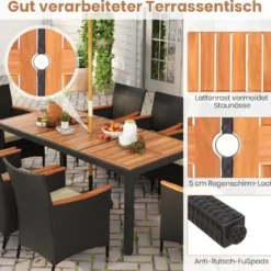 9 TLG. Rattan Gartenmöbel Set Outdoor Sitzgruppe 8 Stühle mit Gartentisch Braun/Schwarz/Grau