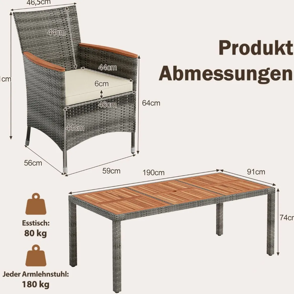9 TLG. Rattan Gartenmöbel Set Outdoor Sitzgruppe 8 Stühle mit Gartentisch Braun/Schwarz/Grau