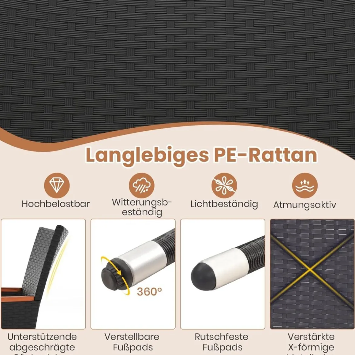 9 TLG. Rattan Gartenmöbel Set Outdoor Sitzgruppe 8 Stühle mit Gartentisch Braun/Schwarz/Grau