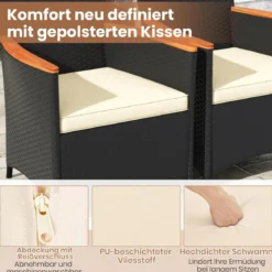 9 TLG. Rattan Gartenmöbel Set Outdoor Sitzgruppe 8 Stühle mit Gartentisch Braun/Schwarz/Grau
