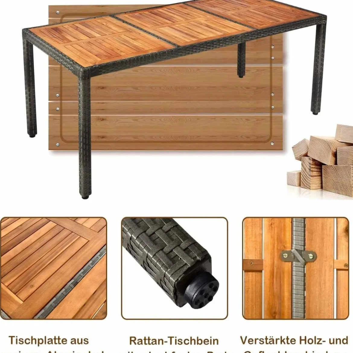 9 TLG. Rattan Gartenmöbel Set Outdoor Sitzgruppe 8 Stühle mit Gartentisch Braun/Schwarz/Grau