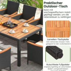 9 TLG. Rattan Gartenmöbel Set Outdoor Sitzgruppe 8 Stühle mit Gartentisch Braun/Schwarz/Grau