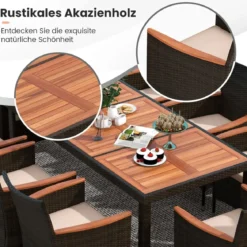 9 TLG. Rattan Gartenmöbel Set Outdoor Sitzgruppe 8 Stühle mit Gartentisch Braun/Schwarz/Grau