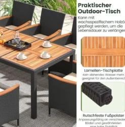 9 TLG. Rattan Gartenmöbel Set Sitzgruppe für 8 Personen Gartentisch aus Akazienholz