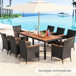 9 TLG. Rattan Gartenmöbel Set Sitzgruppe für 8 Personen Gartentisch aus Akazienholz