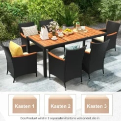9 TLG. Rattan Gartenmöbel Set Sitzgruppe für 8 Personen Gartentisch aus Akazienholz