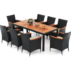 9 TLG. Rattan Gartenmöbel Set Sitzgruppe für 8 Personen Gartentisch aus Akazienholz