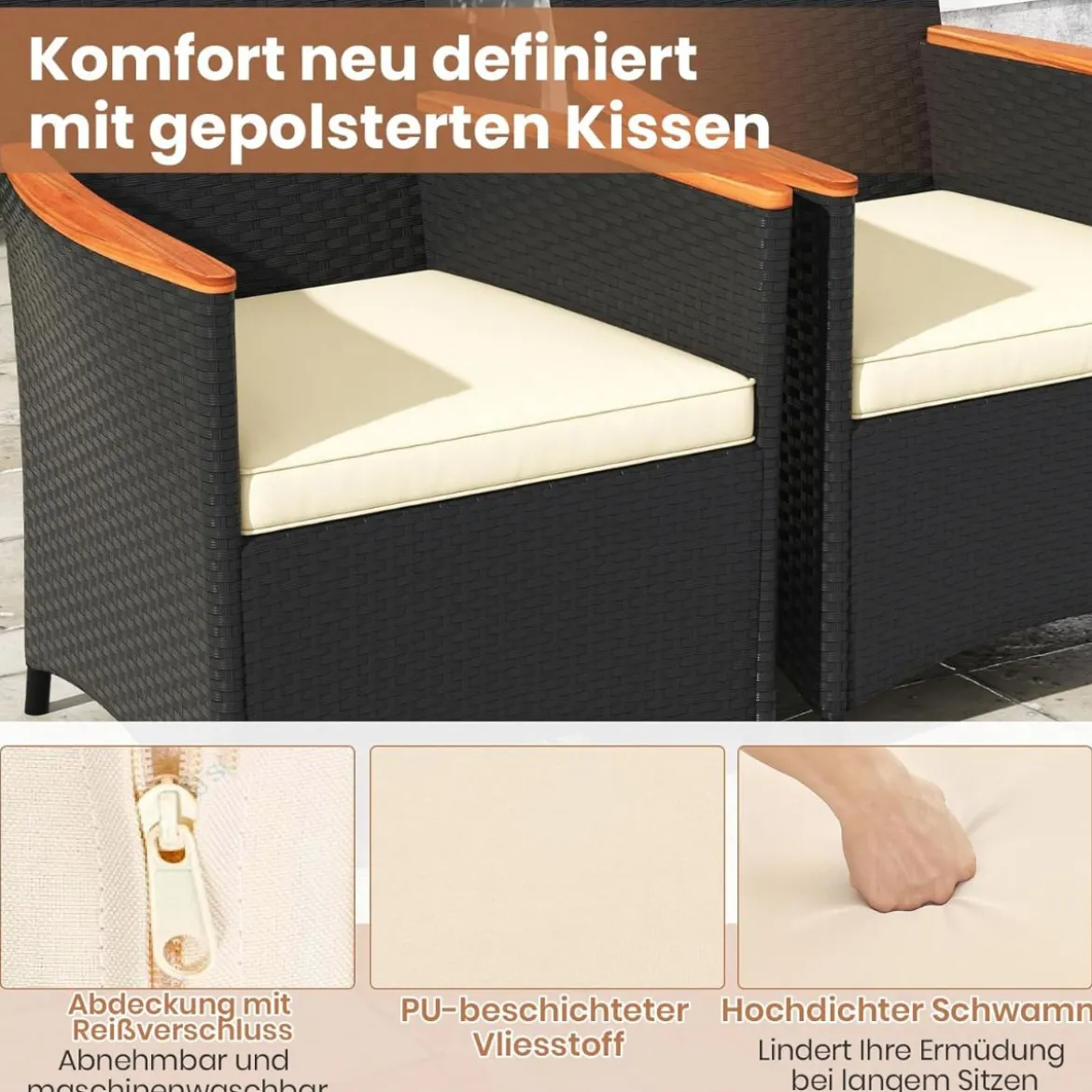 9 TLG. Rattan Gartenmöbel Set Sitzgruppe für 8 Personen Gartentisch aus Akazienholz