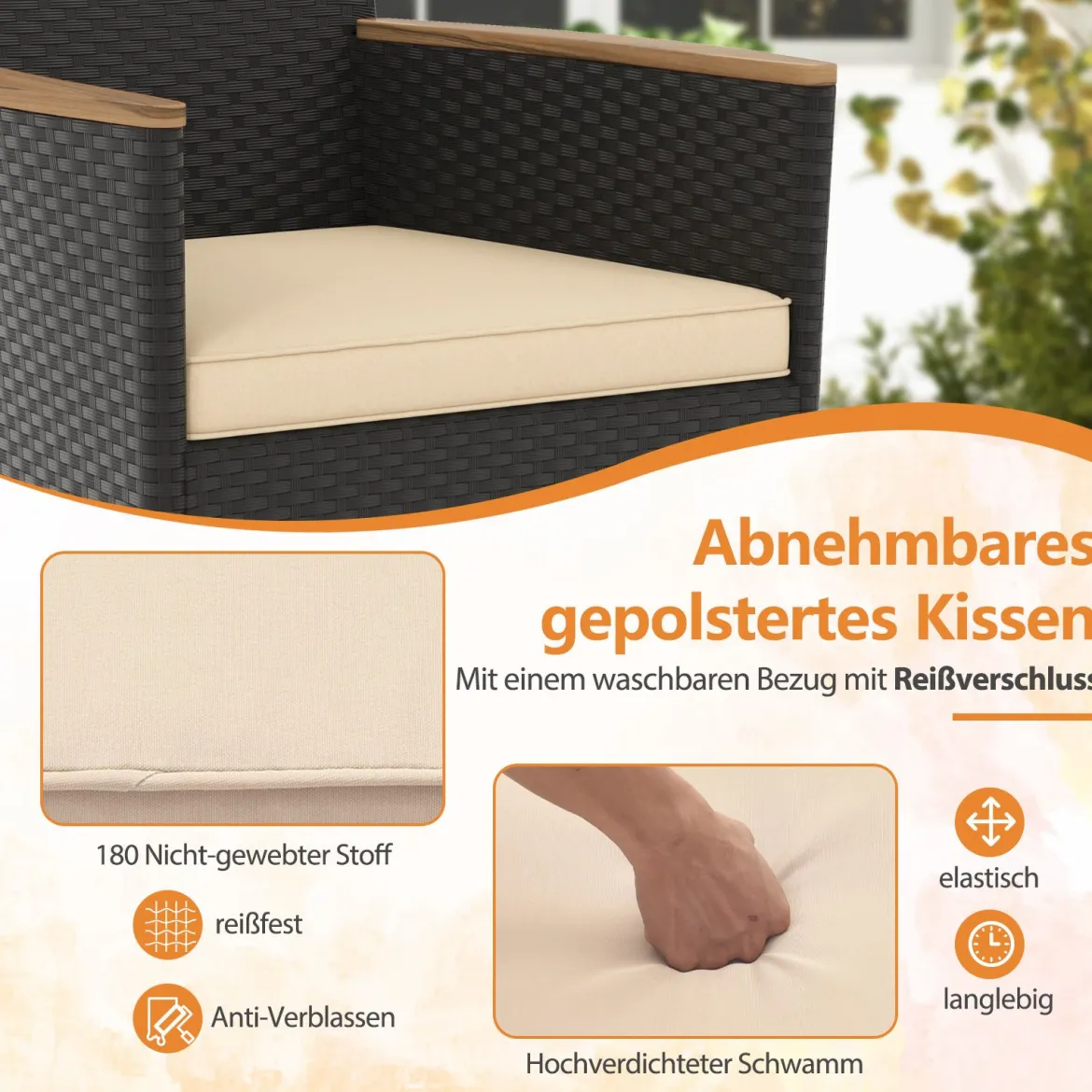5 TLG. Rattan Gartenmöbel Set Sitzgruppe für 4 Personen Gartentisch mit Tischplatte & 4 Stühle