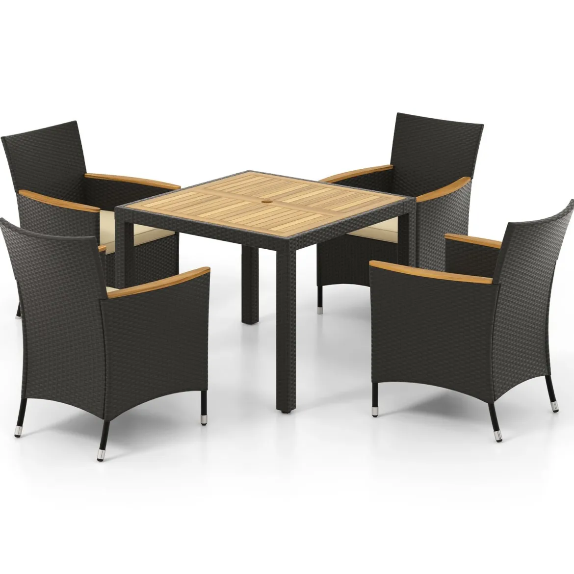 5 TLG. Rattan Gartenmöbel Set Sitzgruppe für 4 Personen Gartentisch mit Tischplatte & 4 Stühle