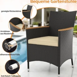 5 TLG. Rattan Gartenmöbel Set Sitzgruppe für 4 Personen Gartentisch mit Tischplatte & 4 Stühle