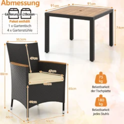 5 TLG. Rattan Gartenmöbel Set Sitzgruppe für 4 Personen Gartentisch mit Tischplatte & 4 Stühle