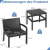 3tlg. Rattan Gartenmöbel Set Wetterfestes Balkonmöbel Balkonset inkl. 2 Stühle mit Tisch Schwarz