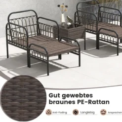 5 TLG. Rattansessel Set mit Ottomane & Beistelltisch & Kissen Gartensessel Terrassenstuhl