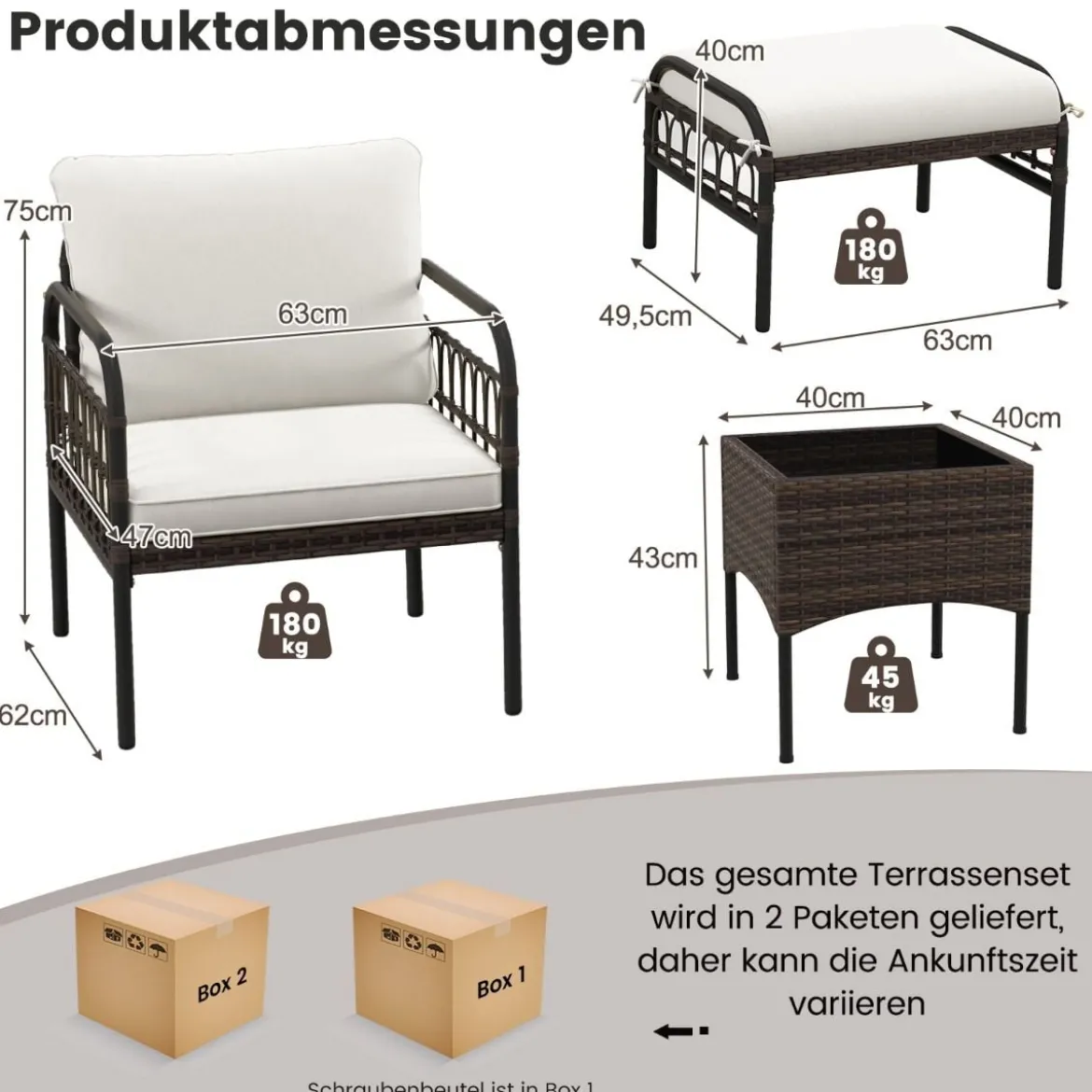5 TLG. Rattansessel Set mit Ottomane & Beistelltisch & Kissen Gartensessel Terrassenstuhl