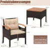 3tlg. Rattan Sitzgruppe Set mit 2 Sessel & 1 Beistelltisch Sitzgarnitur mit Akazienholzplatte & Sitzkissen Braun