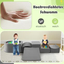 5 TLG. Schaumstoffbausteine Riesenbausteine mit Bällebad (ohne Bälle) Großbausteine zum Toben Rosa/Grau/Beige