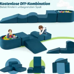 5 TLG. Schaumstoffbausteine Riesenbausteine mit Bällebad (ohne Bälle) Großbausteine zum Toben Rosa/Grau/Beige