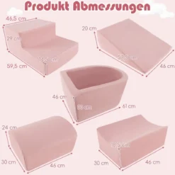 5 TLG. Schaumstoffbausteine Riesenbausteine mit Bällebad (ohne Bälle) Großbausteine zum Toben Rosa/Grau/Beige