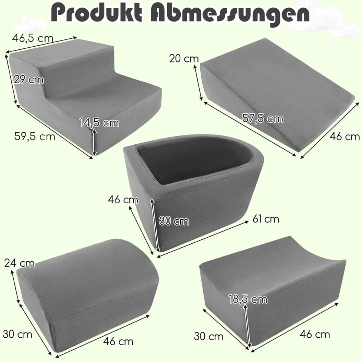 5 TLG. Schaumstoffbausteine Riesenbausteine mit Bällebad (ohne Bälle) Großbausteine zum Toben Rosa/Grau/Beige
