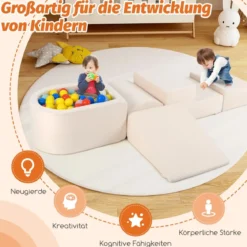 5 TLG. Schaumstoffbausteine Riesenbausteine mit Bällebad (ohne Bälle) Großbausteine zum Toben Rosa/Grau/Beige