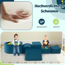 5 TLG. Schaumstoffbausteine Riesenbausteine mit Bällebad (ohne Bälle) Großbausteine zum Toben Rosa/Grau/Beige