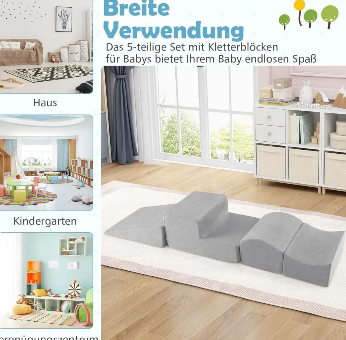 5 TLG. Schaumstoffbausteine Riesenbausteine mit Bällebad (ohne Bälle) Großbausteine zum Toben Rosa/Grau/Beige