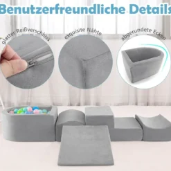 5 TLG. Schaumstoffbausteine Riesenbausteine mit Bällebad (ohne Bälle) Großbausteine zum Toben Rosa/Grau/Beige
