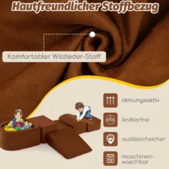 5 TLG. Schaumstoffbausteine Riesenbausteine mit Bällebad (ohne Bälle) Großbausteine zum Toben Rosa/Grau/Beige