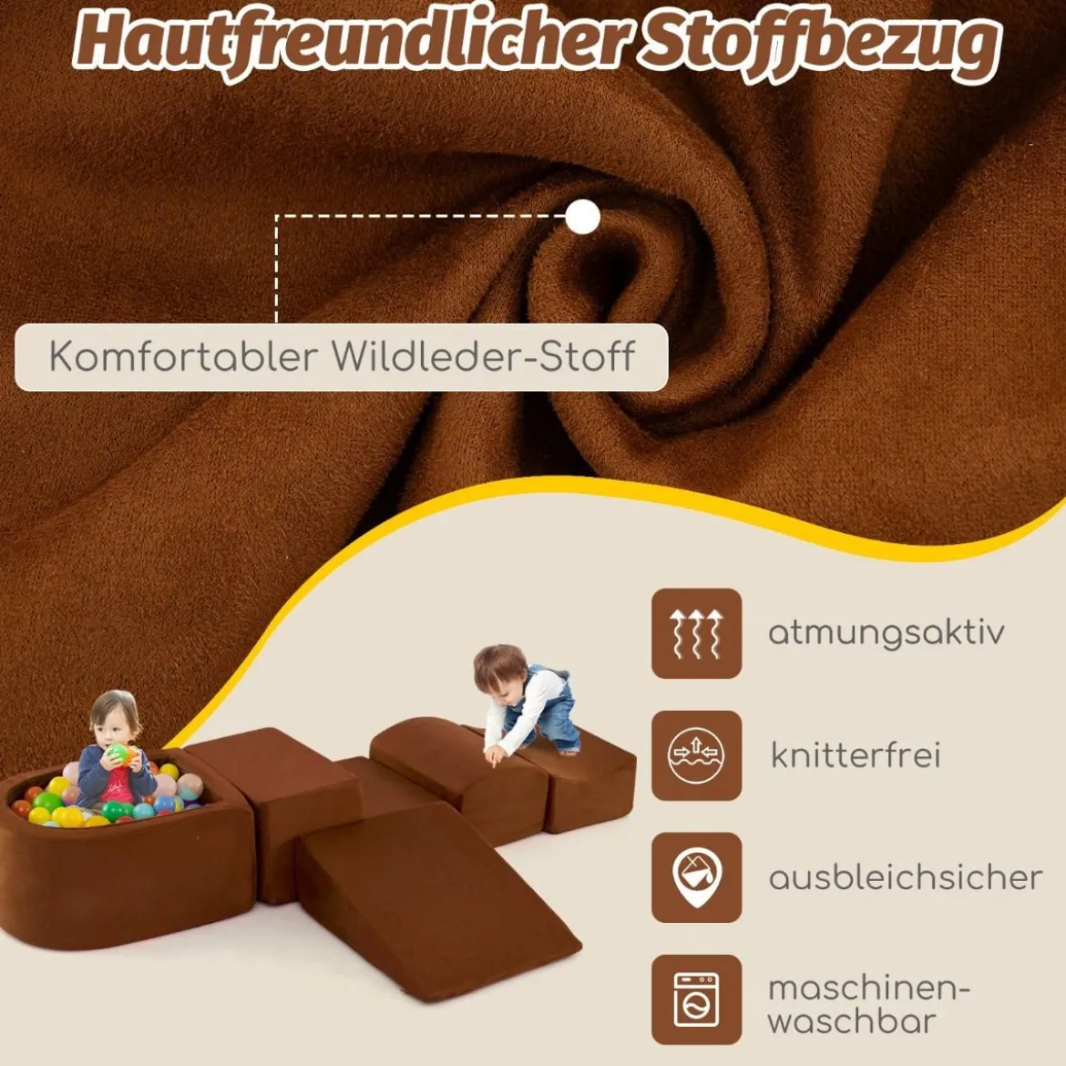 5 TLG. Schaumstoffbausteine Riesenbausteine mit Bällebad (ohne Bälle) Großbausteine zum Toben Rosa/Grau/Beige
