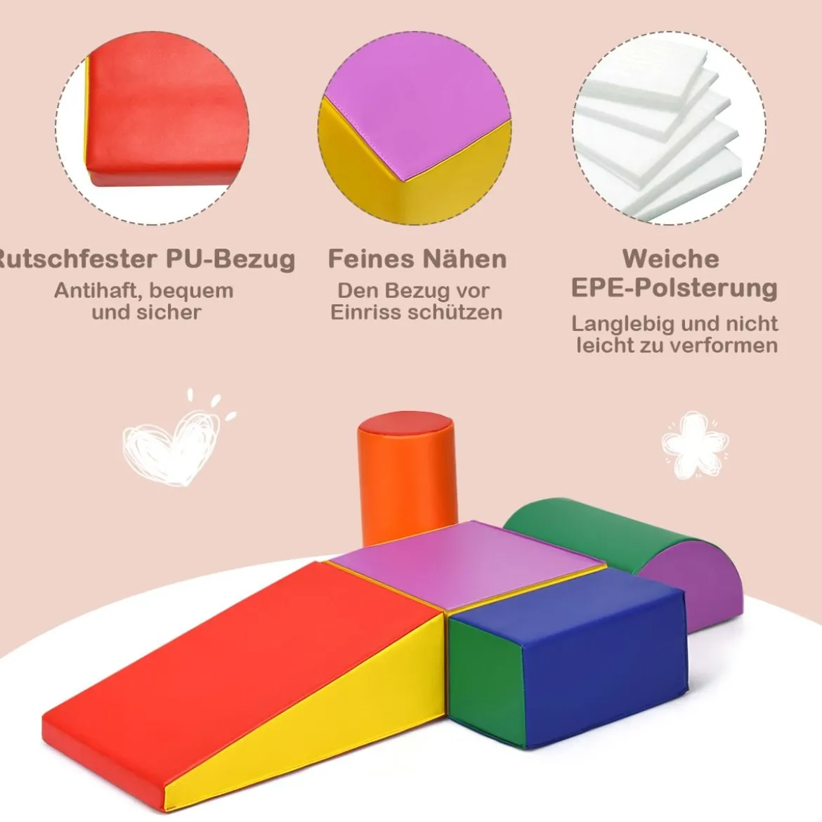 5 TLG. Schaumstoffbausteine Riesenbausteine zum Toben & Klettern Großbausteine Softbausteine