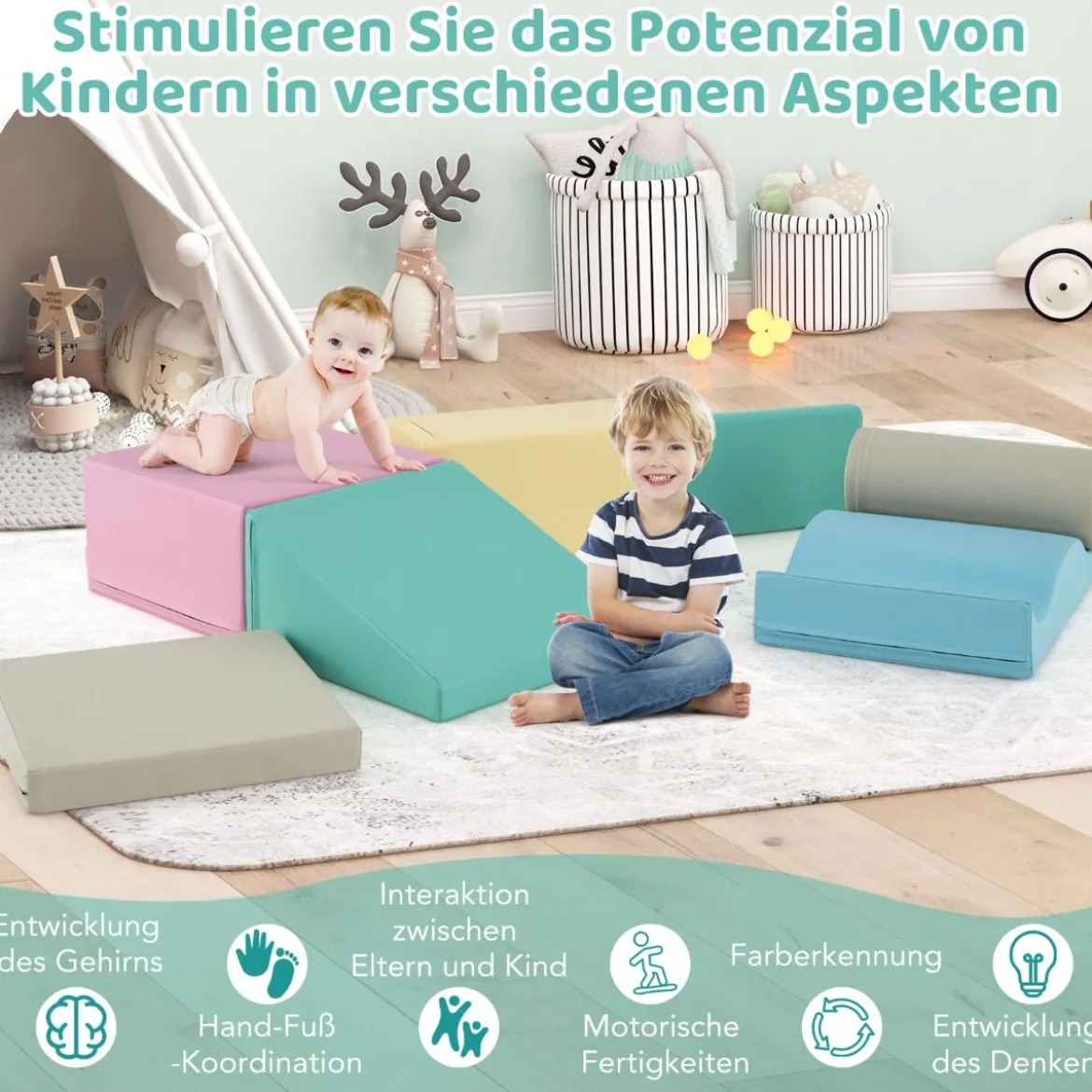 7 TLG. Schaumstoffbausteine zum Toben & Klettern Riesenbausteine aus Schaumstoff Softbausteine