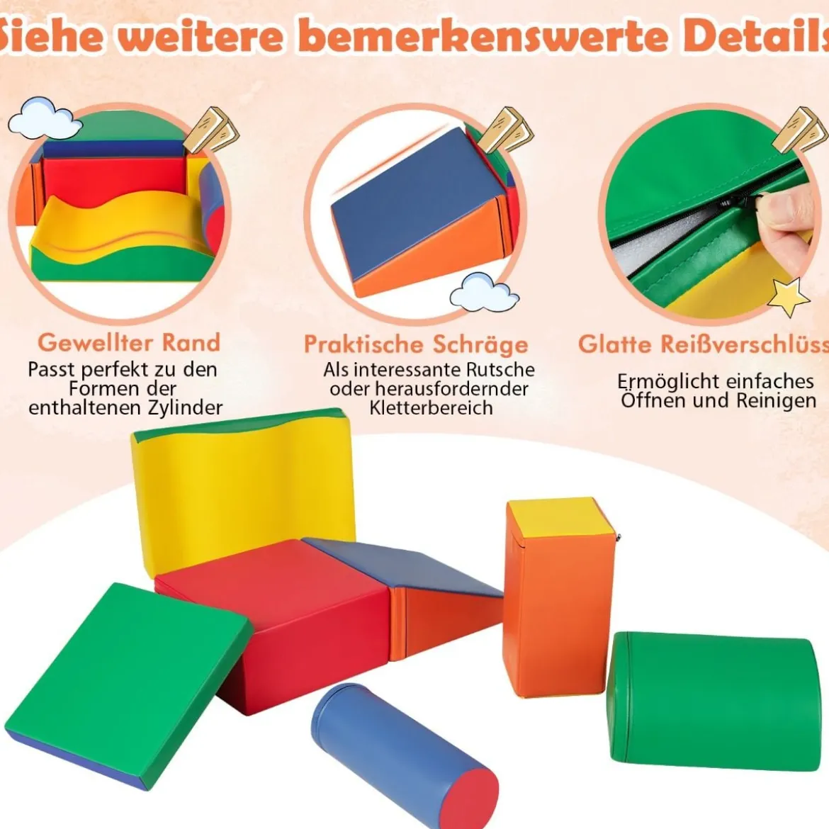 7 TLG. Schaumstoffbausteine zum Toben & Klettern Riesenbausteine aus Schaumstoff Softbausteine