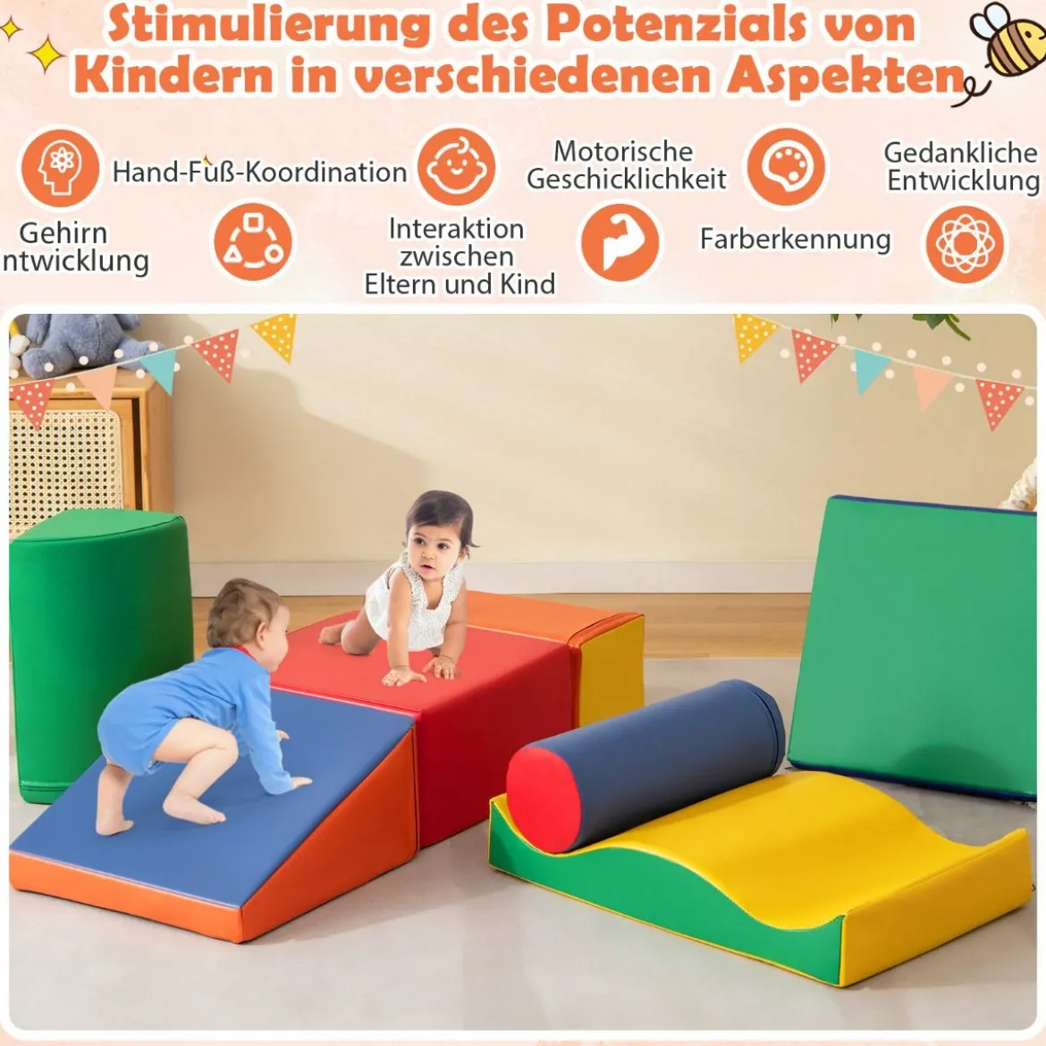 7 TLG. Schaumstoffbausteine zum Toben & Klettern Riesenbausteine aus Schaumstoff Softbausteine