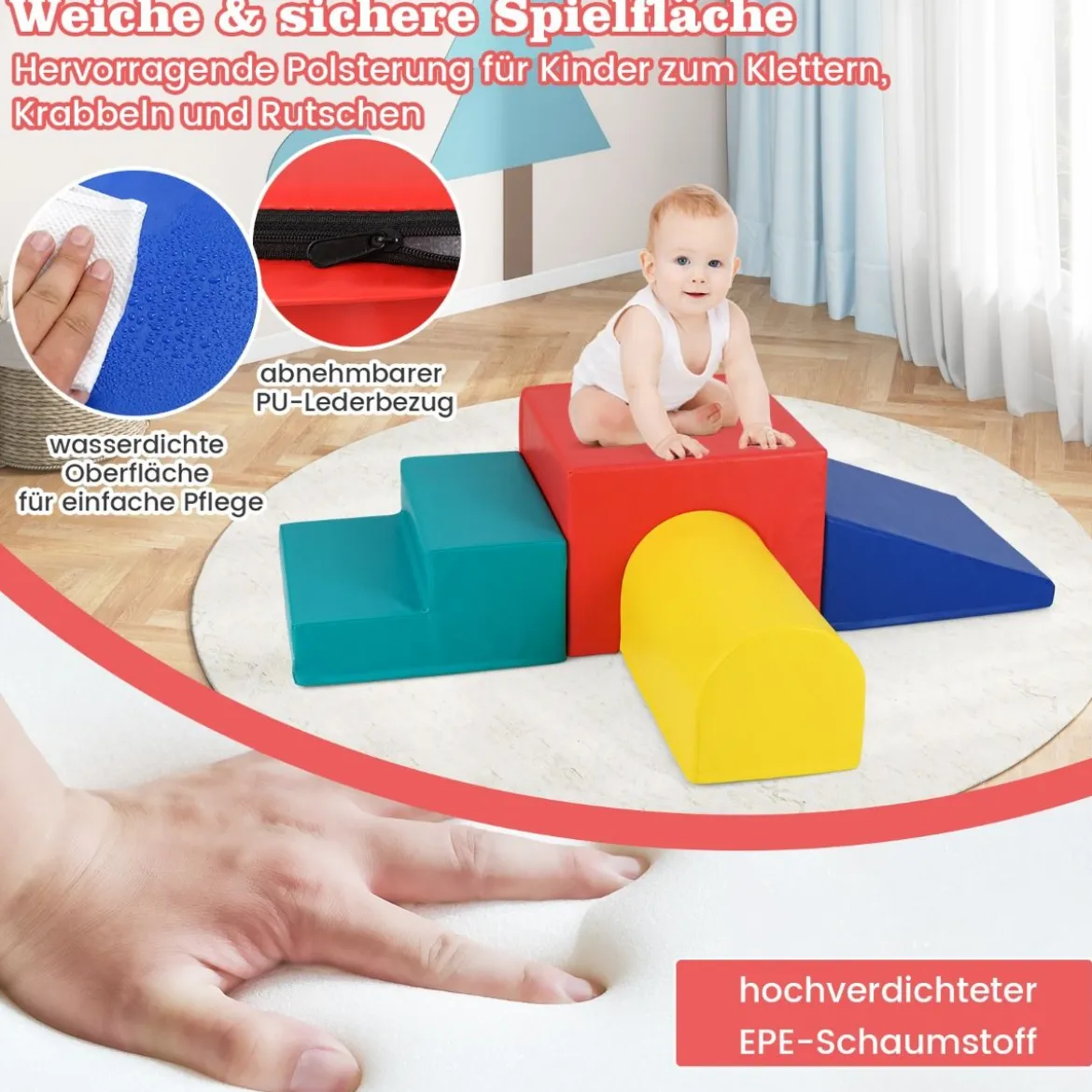 4 TLG. Schaumstoffbausteine zum Klettern & Toben Softbausteine Riesenbausteine Bauklötze mit Klettverschlüsse